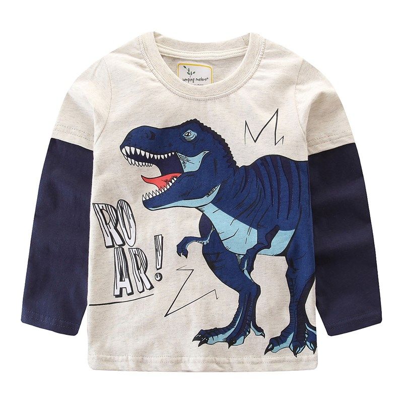 儿童打底衫男女童春秋季恐龙长袖纯棉薄款套头衬衫上衣假两件t恤