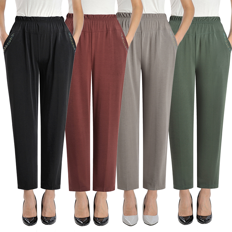 中老年女裤夏季薄款九分裤松紧高腰弹力妈妈休闲裤宽松大码奶奶裤