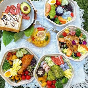 一次性六角碗纸浆打包碗六边形碗餐盒便当盒可降解饭盒轻食沙拉盒