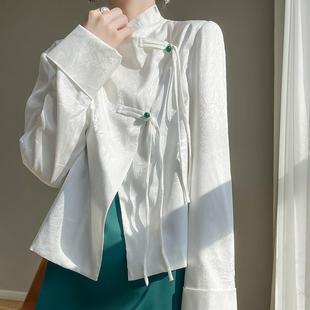 秋装新款新中式立领盘扣上衣女短款宽松气质通勤吊带裙外搭衬衫