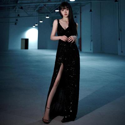 正品黑色晚礼服高端轻奢小