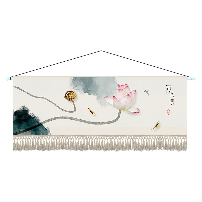 新中式荷花挂毯布艺卧室客厅装饰画背景墙K挂画餐厅壁画酒店挂布图片