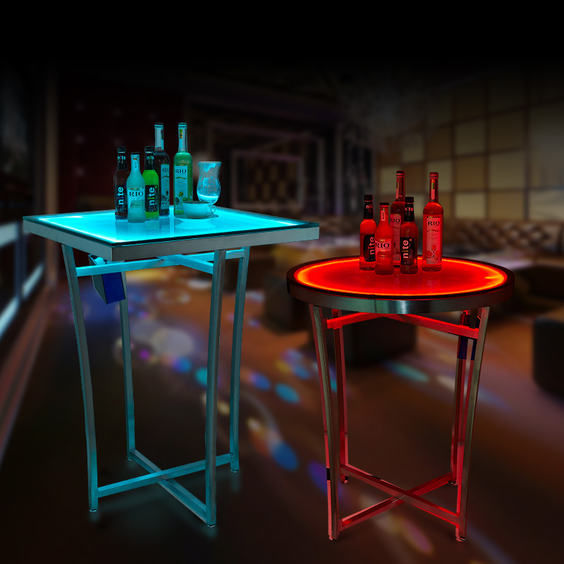 玻璃圆形高脚桌自助餐布菲台LED发光变色可折叠不锈钢酒吧台