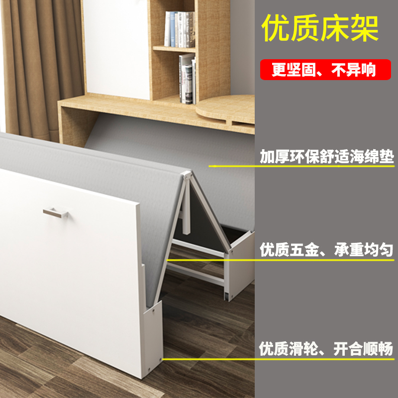 多功能隐形床书桌柜一体午休小户型伸缩壁挂衣柜带折叠床五金配件