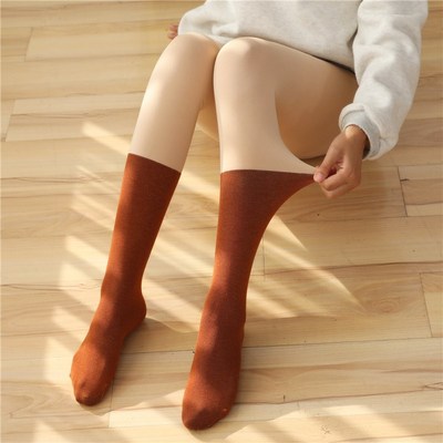 假两件拼接打底裤堆堆袜加绒连裤袜女光腿神器春秋冬薄绒肉色丝袜