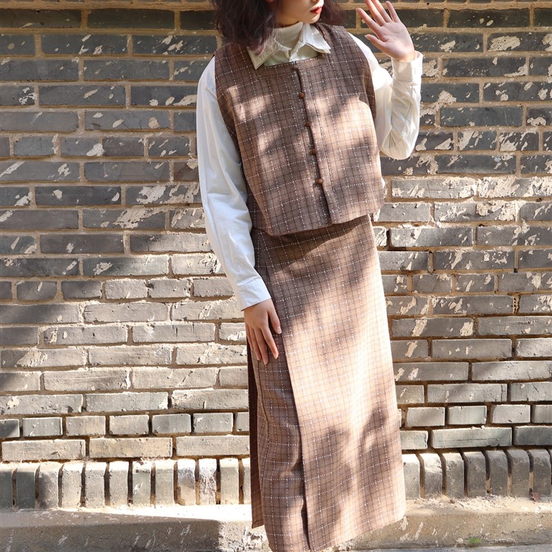 裳裳者华 曲奇 明制宋制格纹混搭改良短比甲两片裙旋裙日常汉服