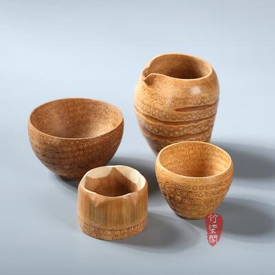 手工打磨老竹根雕小茶杯酒杯雕刻竹子公道杯竹雕杯小水杯竹碗配件