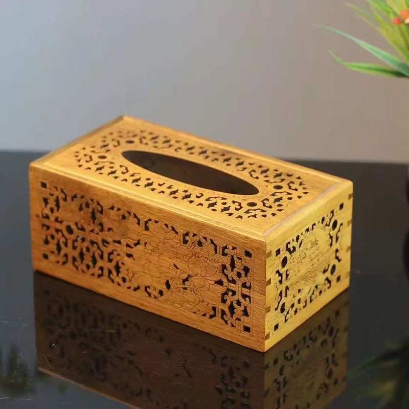 金丝楠木雕花镂空纸巾盒榫卯工艺抽纸盒家用客厅木质纸巾收纳盒