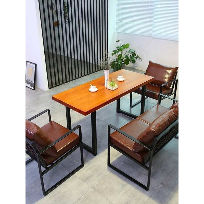 复古工业风酒吧沙发桌椅组合简约休闲咖啡厅奶茶店双人铁艺卡座