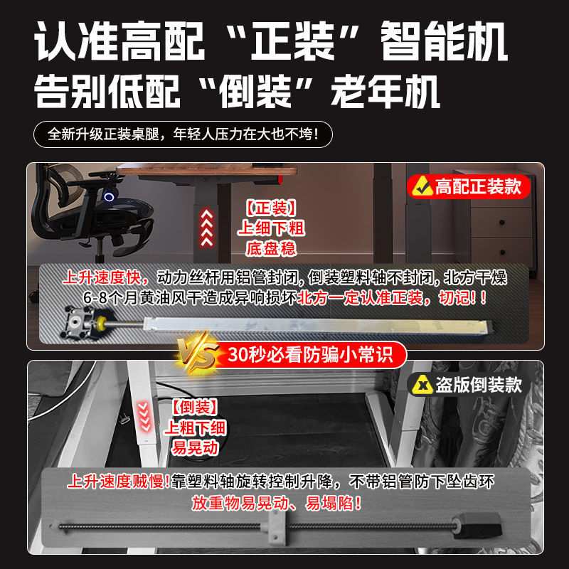 智能电动升降桌腿双电机双横梁办公电脑桌腿支架脚架升降桌架配件