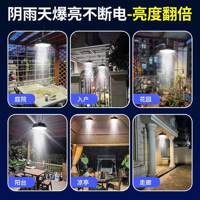 ?新款太阳能工矿灯 200w车库仓库吊灯led遥控室内室外照明灯大功