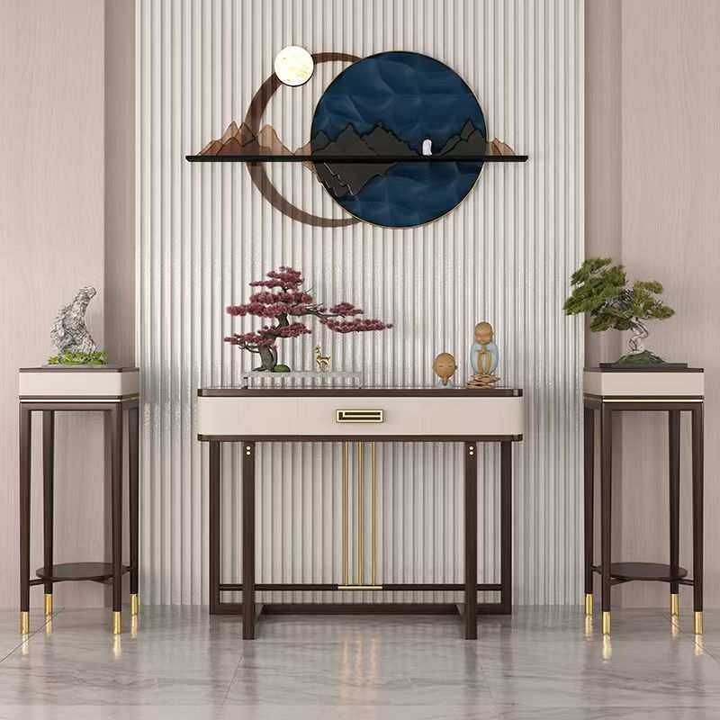 现代轻奢玄关柜乌金木全实木玄关桌进门入户新中式靠墙条案端景台