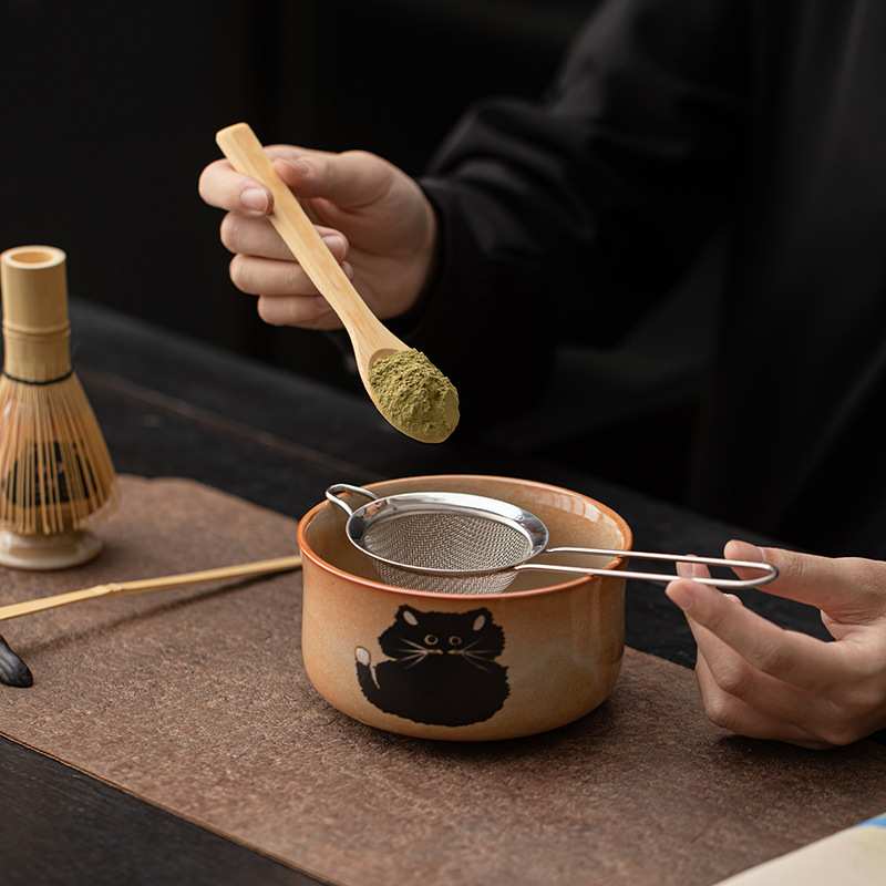 志野猫抹茶八件套日式打抹茶工具陶瓷点茶碗百本立茶筅过滤配件
