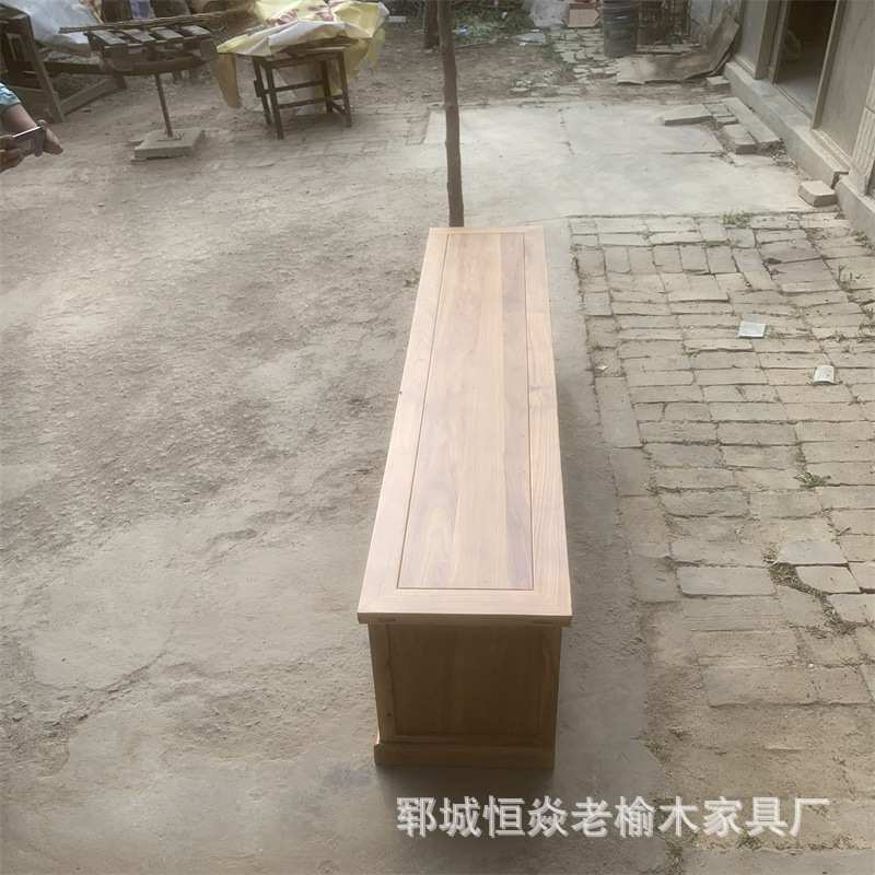 新中式老榆木电视柜长方形实木客厅地柜简约榆木储物柜免漆家具