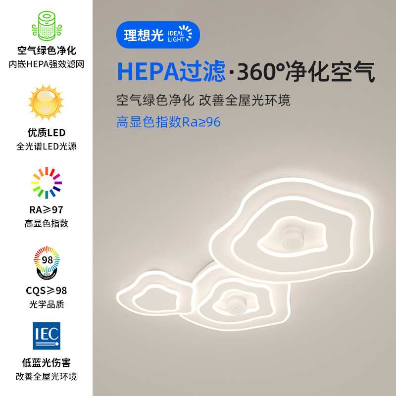 新款全光谱客厅大灯带负离子客气净化北欧极简创意卧室书房吸顶灯
