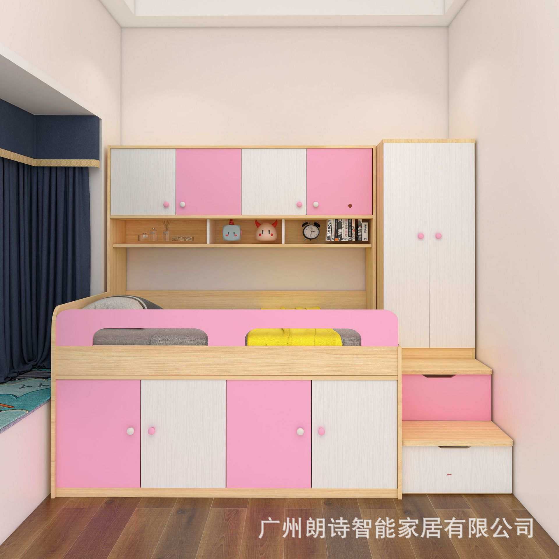 儿童床单人床储物吊柜半高床男女孩小户型床柜一体床省空间多功能