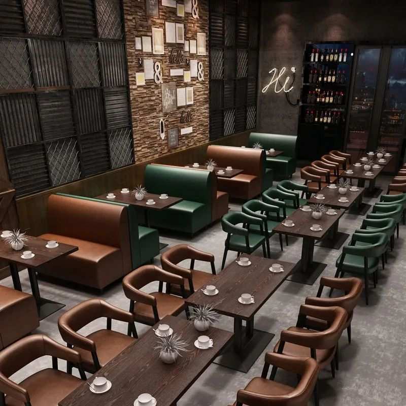网红奶茶店卡座简约靠墙咖啡西餐厅沙发清酒吧KTV饭店桌椅组合木