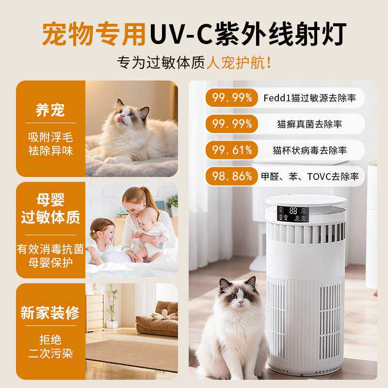 宠物空气净化器全自动吸猫毛浮毛室内养宠专用除尘除臭菌消毒神器