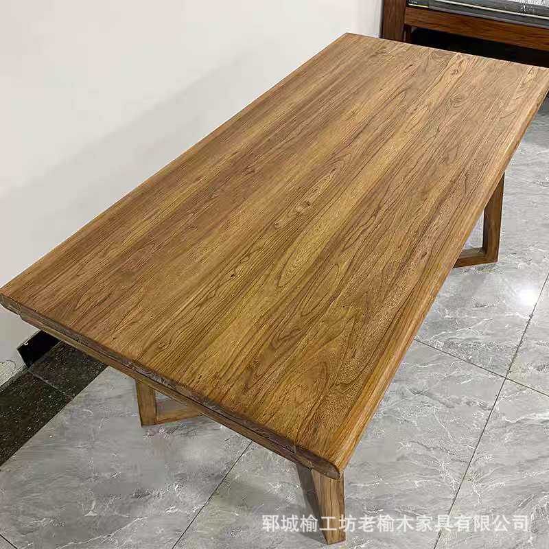 老榆木茶桌长条桌子餐桌茶几实木板原木复古吧台阳台茶台简约长桌