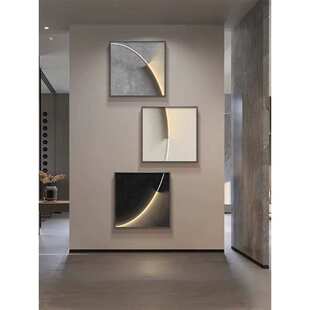 现代极简玄关电表箱遮挡挂画入户门弱电盒墙上装饰画三联抽象组合