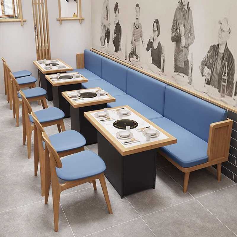 中式主题餐厅靠墙卡座沙发烧烤快餐店实木奶茶咖啡厅桌椅组合商用