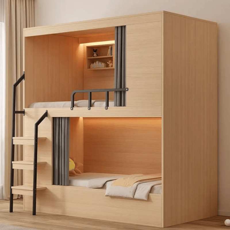 青年旅舍上下铺床全封闭高低床青旅名宿上下铺床二层太空舱学习床