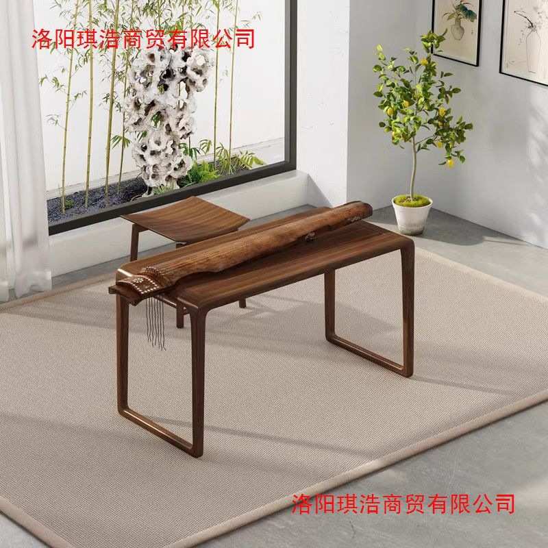 仿古榆木简约古琴桌凳共鸣新中式全实木黑胡桃禅意古筝桌琴桌琴凳