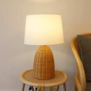 中古vintage台灯日式复古卧室床头灯酒店民宿手工藤编装饰氛围灯