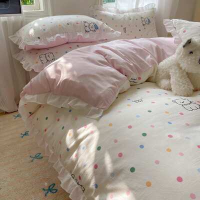 2024新款A类四季款亲肤柔肤简约舒适轻奢花边水洗棉床被套四件套