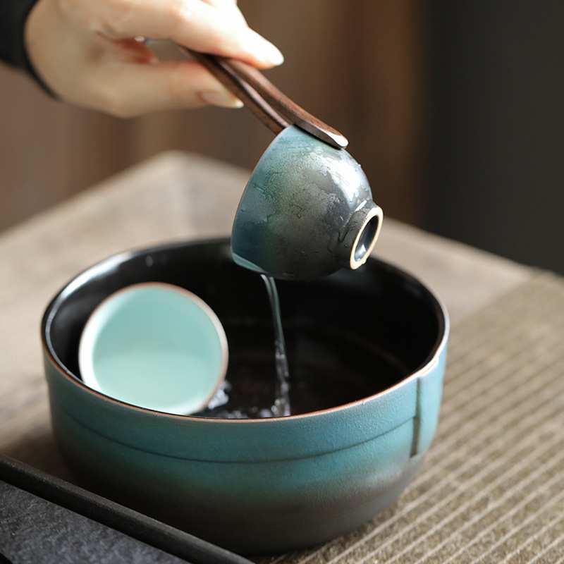 陶瓷茶洗水盂大号窑变复古洗杯盆家用建水茶水茶渣缸茶道配件