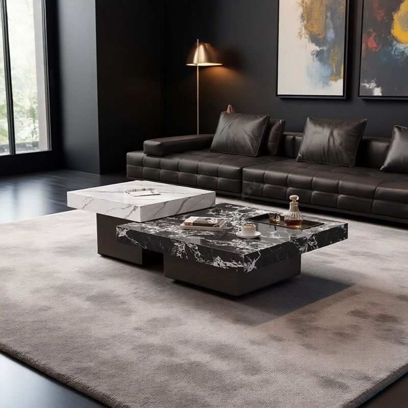 轻奢意式家用岩板小户型组合现代简约方形茶几极简简客厅岩板高级