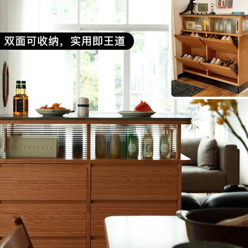 北欧实木玄关吧台柜 家用小户型岩板隔断岛台餐厅简约收纳餐边柜