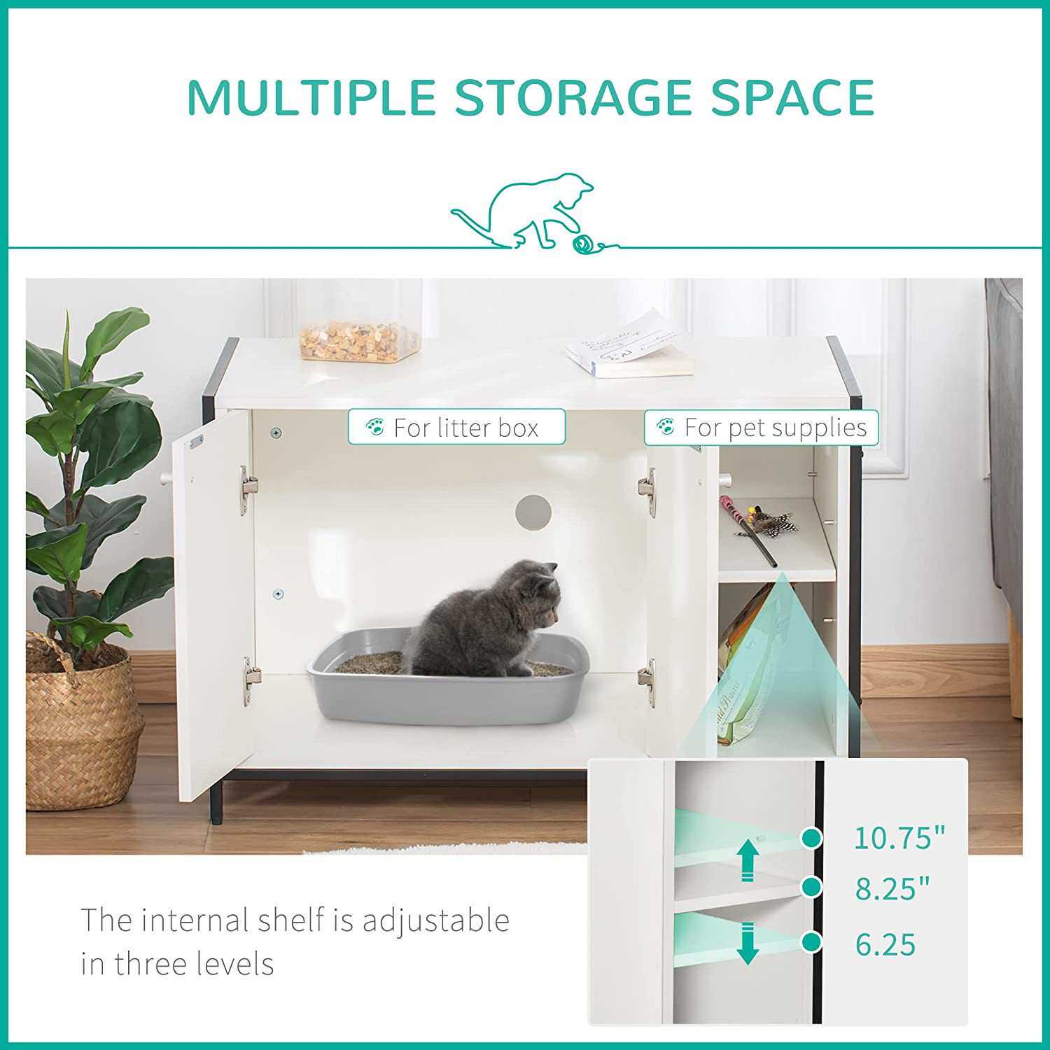 多用途木质宠物小猫屋室内茶几双开门和储物架客厅储物柜铁木结合