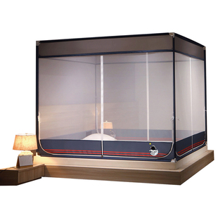 18m床 宝宝防摔蚊帐家用T型三开门拉链蒙古包加厚加密回底床笠式