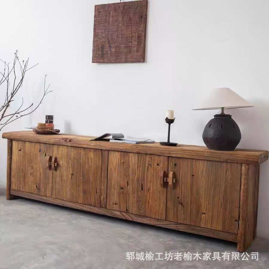 老榆木长方形电视柜客厅储物柜民宿双开门斗柜复古餐边柜实木柜子
