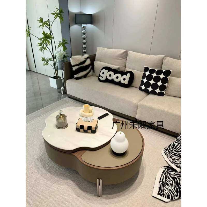 微晶石马鞍皮茶几客厅升降旋转小户型家用创意设计师2024新款茶几