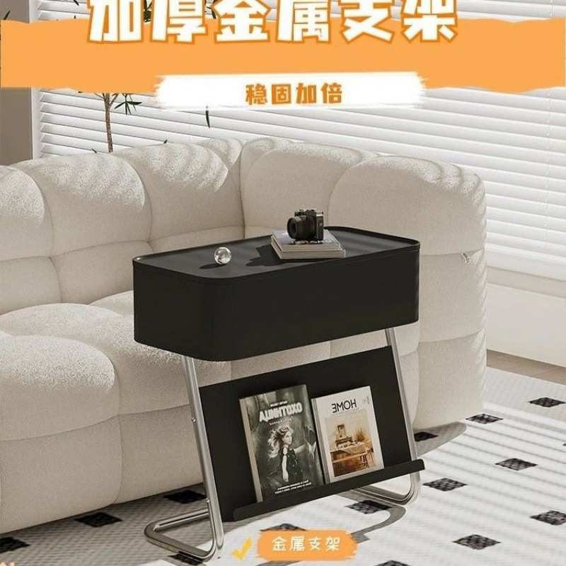 欧式客厅轻奢沙发边柜创意黑色收纳现代简约角几可移动中古茶几窄