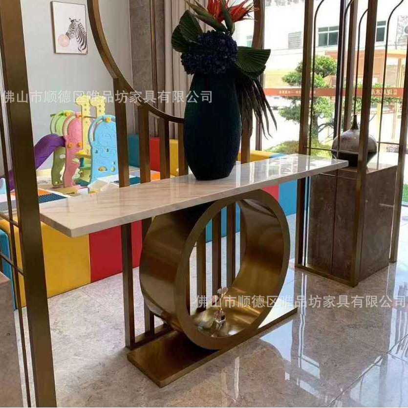 轻奢风不锈钢岩板玄关桌门厅条案端景台靠墙现代创意艺术玄关台