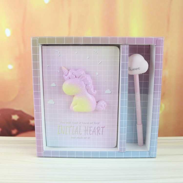 独角兽糯米小物笔记本创意卡通可爱手账本记事本学生简约礼品套装