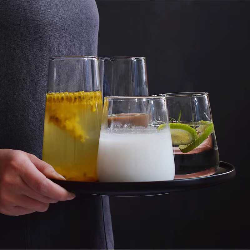 北欧简约水滴杯创意透明玻璃大容量果汁饮料杯子家用高矮款喝水杯