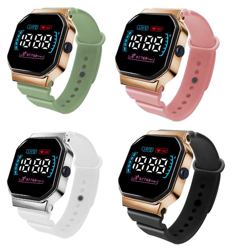 跨境供应电子表高颜值方形电镀边框 数字运动潮流学生跑步LED手表