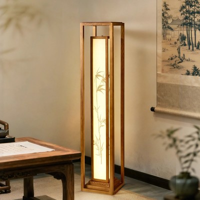 宋式美学实木落地灯新中式禅意民宿茶室客厅沙发边布艺装饰氛围灯