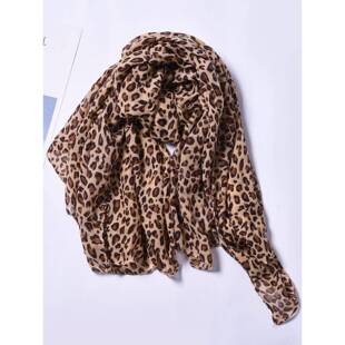 长款 豹纹丝巾女士欧美经典 时尚 韩版 百搭棉麻披肩 围巾两用春秋冬季