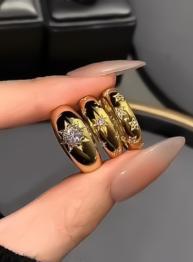 时尚百搭镀金色八芒星太阳花戒指女锆石镶嵌气质小众轻奢活口