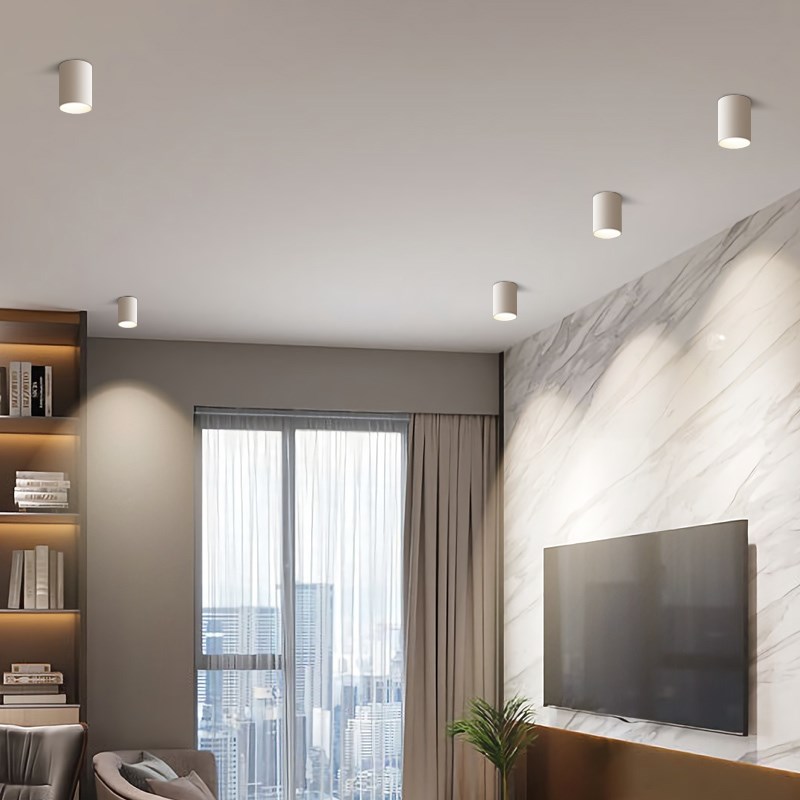 极简明装射灯led深防眩免开孔cob吸顶式筒灯家用背景墙过道无主灯