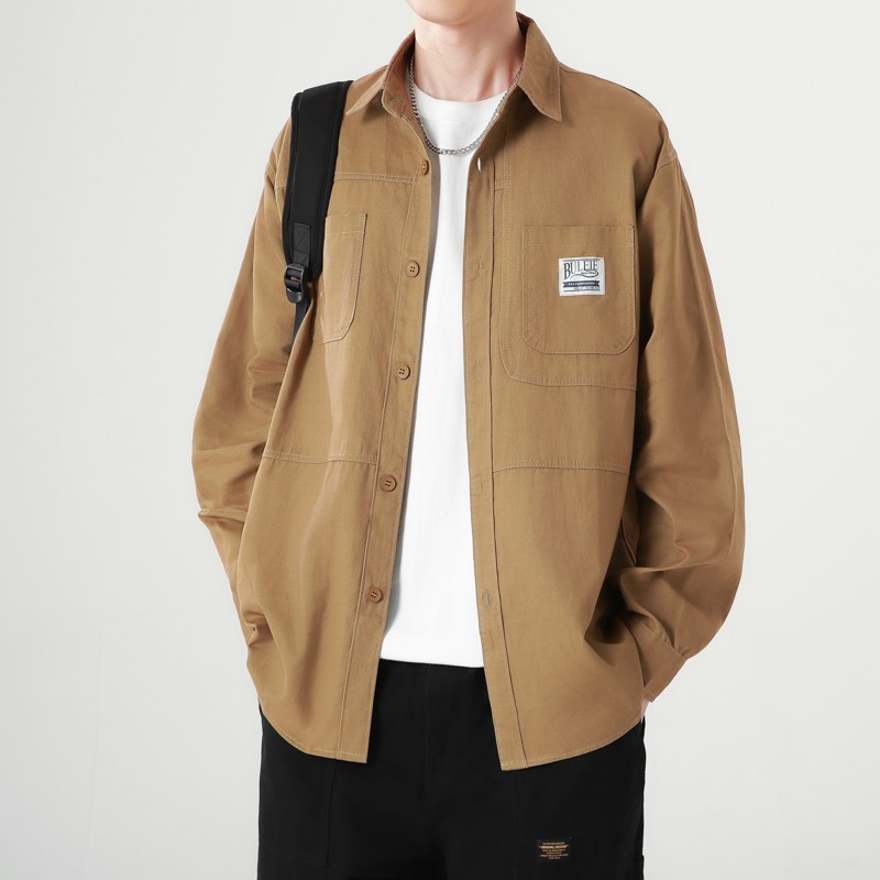 秋季男士工装衬衫青年纯棉长袖上衣大码胖子加肥加大宽松外套衬衣