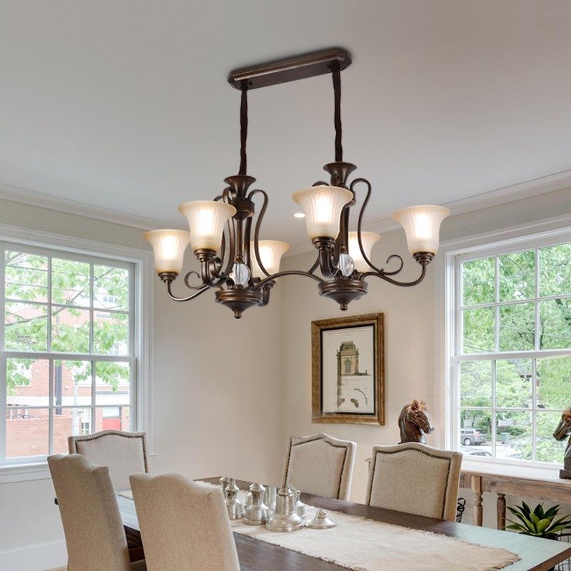 美式客厅吊灯2024新款餐厅灯长条复古卧室灯别墅灯具防尘 包安装