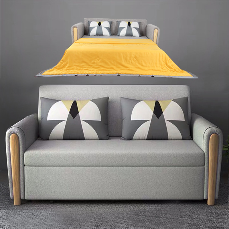 北欧多功能钢架实木折叠推拉沙发床双人小户型书房卧室坐卧两用床