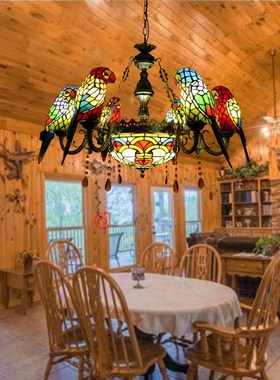 欧式仿古田园餐客厅灯酒吧别墅双层鹦鹉灯艺术新奇特琉璃饭店吊灯