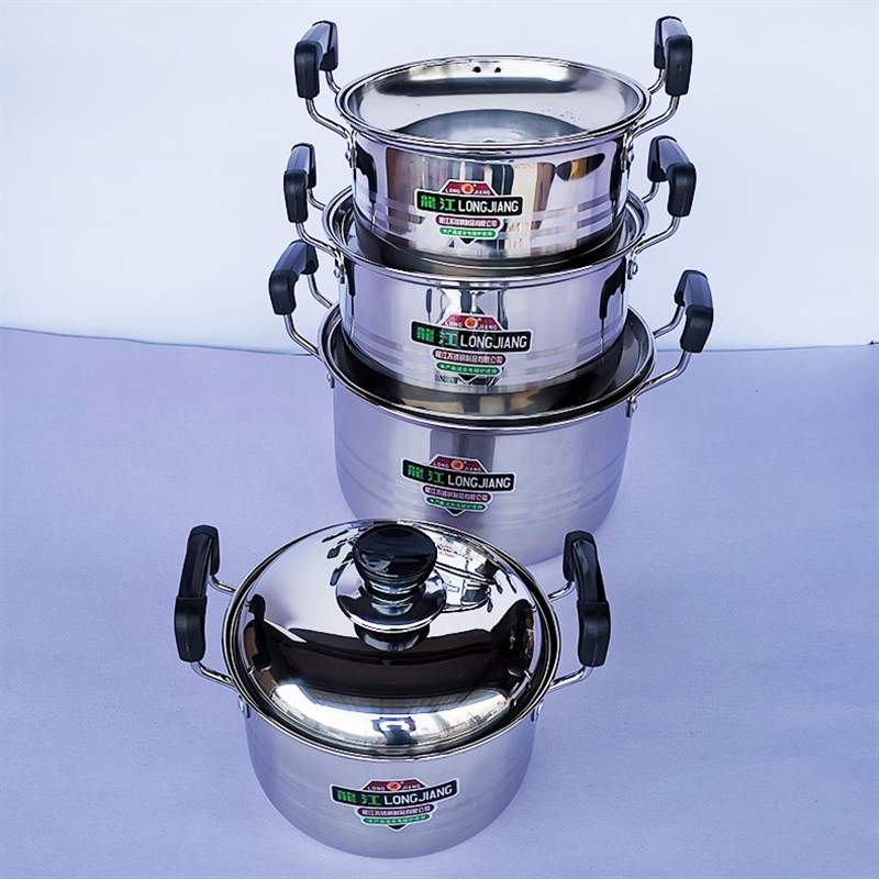 厨房银彩美式高锅无磁不锈钢单层多用锅家用汤锅16cm20cm24cm26cm